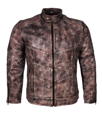 Vintage Men Brown Distressed Leather Jacket