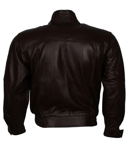 Men Vintage Elastic Hem Casual Dark Brown Leather Jacket