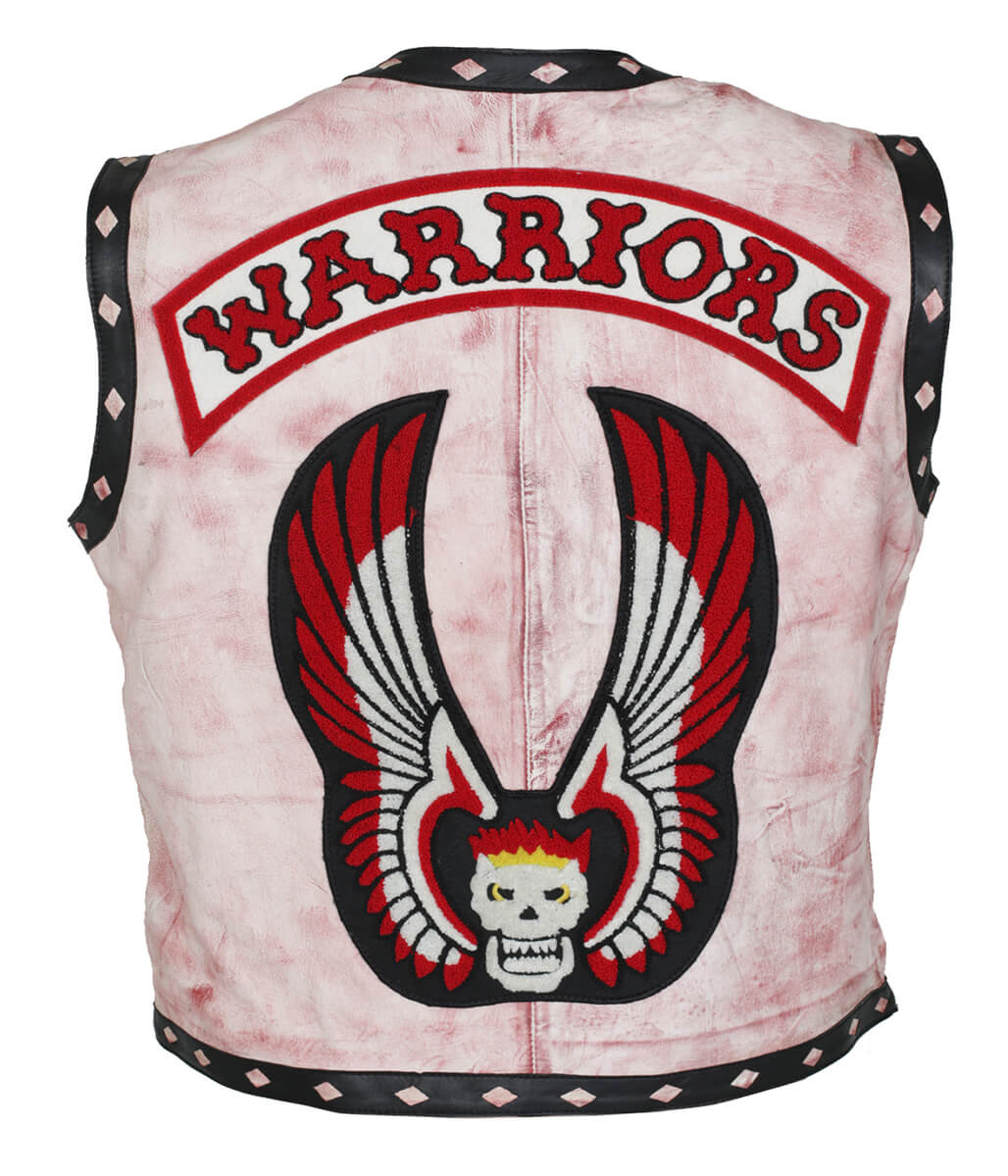 Men Warriors Movie Distressed Diamond Trim Leather Vest Light Pink