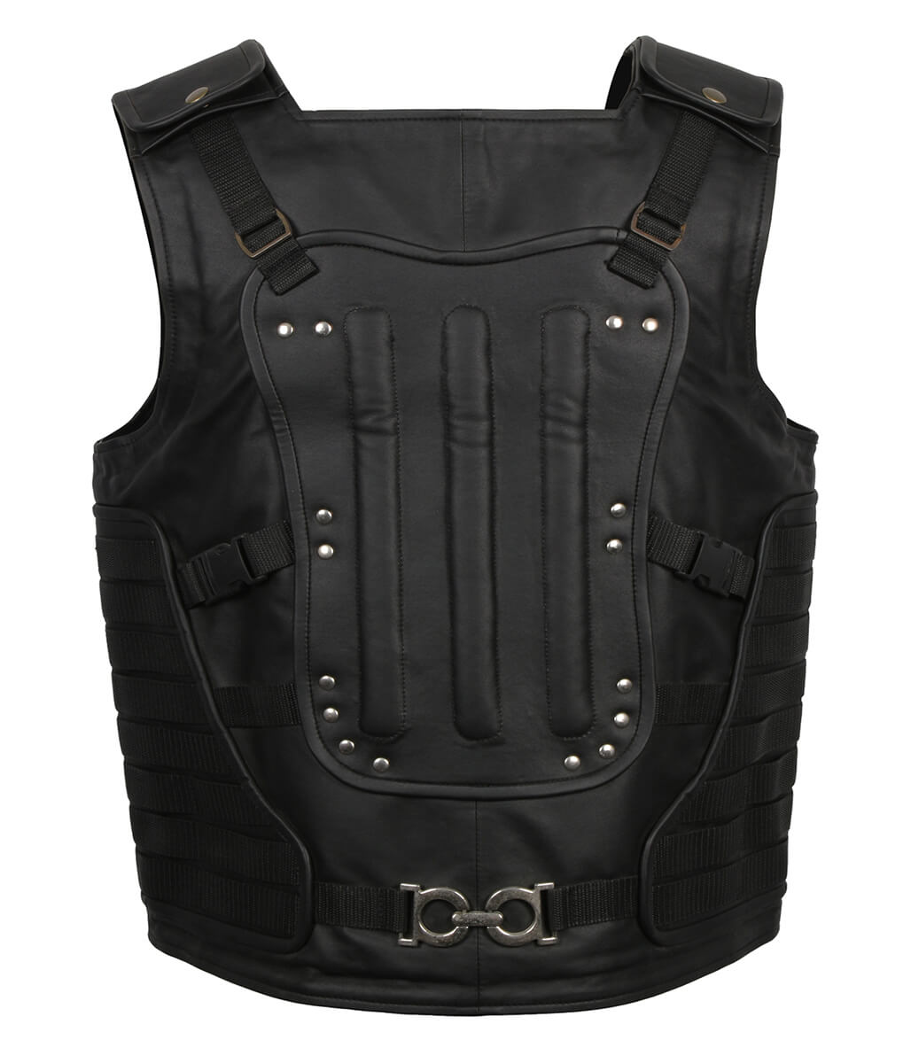 Men White Spider Embroidered Tactical Leather Vest