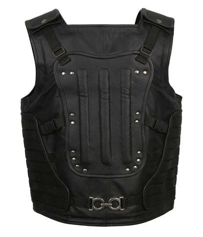 Men White Spider Embroidered Tactical Leather Vest