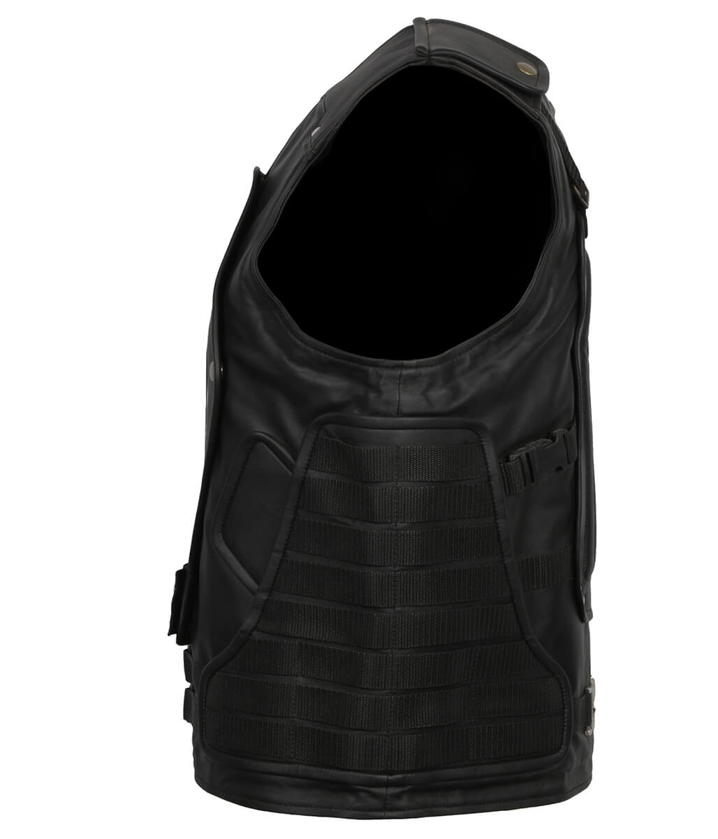 Men White Spider Embroidered Tactical Leather Vest
