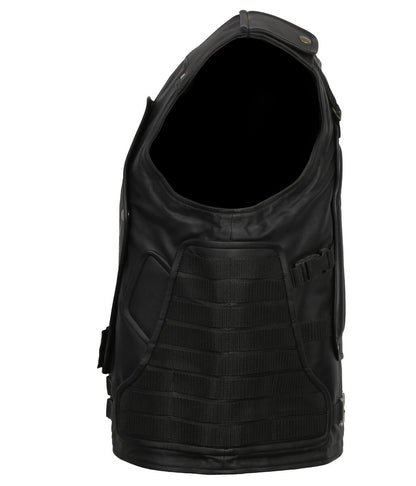Men White Spider Embroidered Tactical Leather Vest