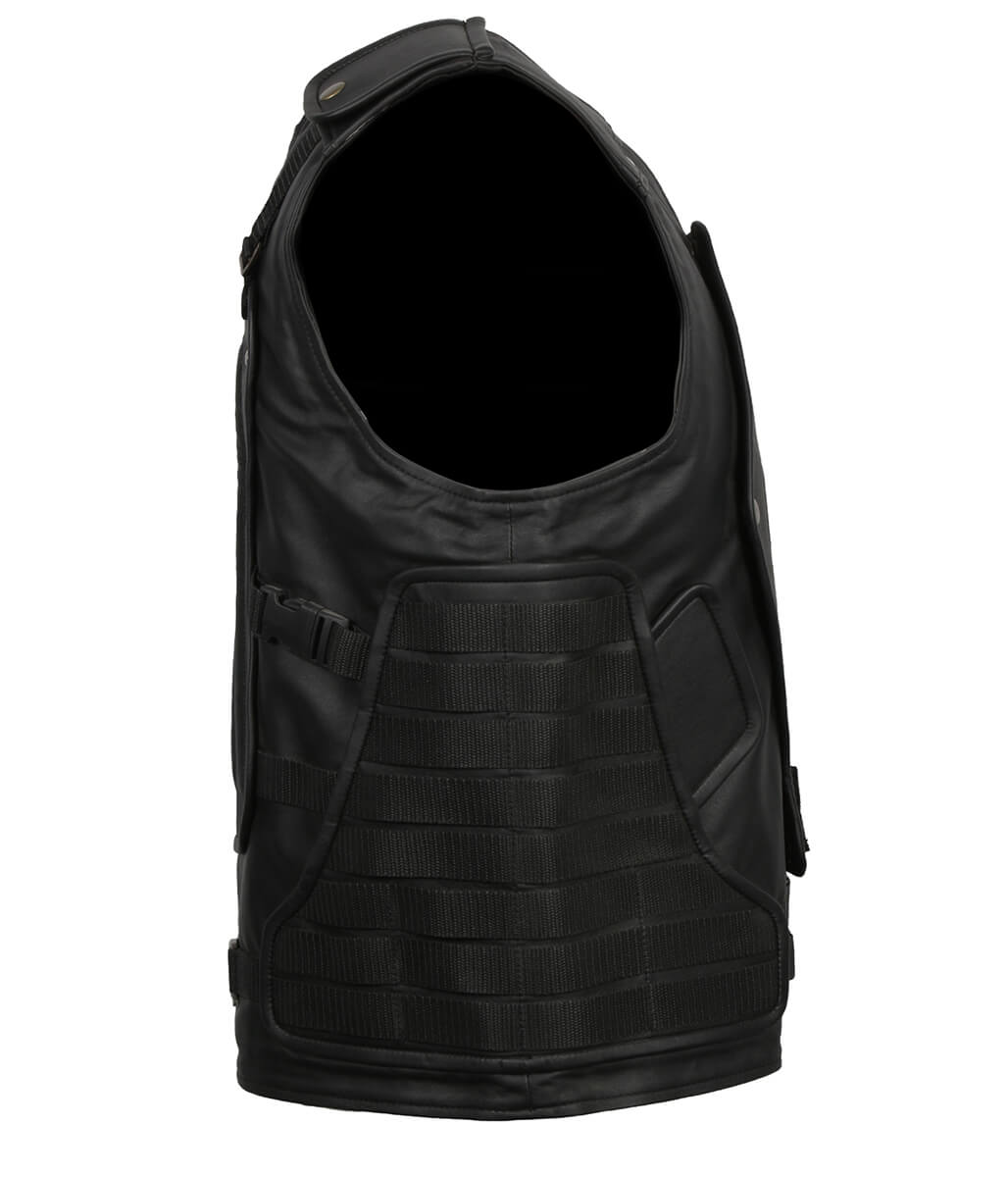 Men White Spider Embroidered Tactical Leather Vest