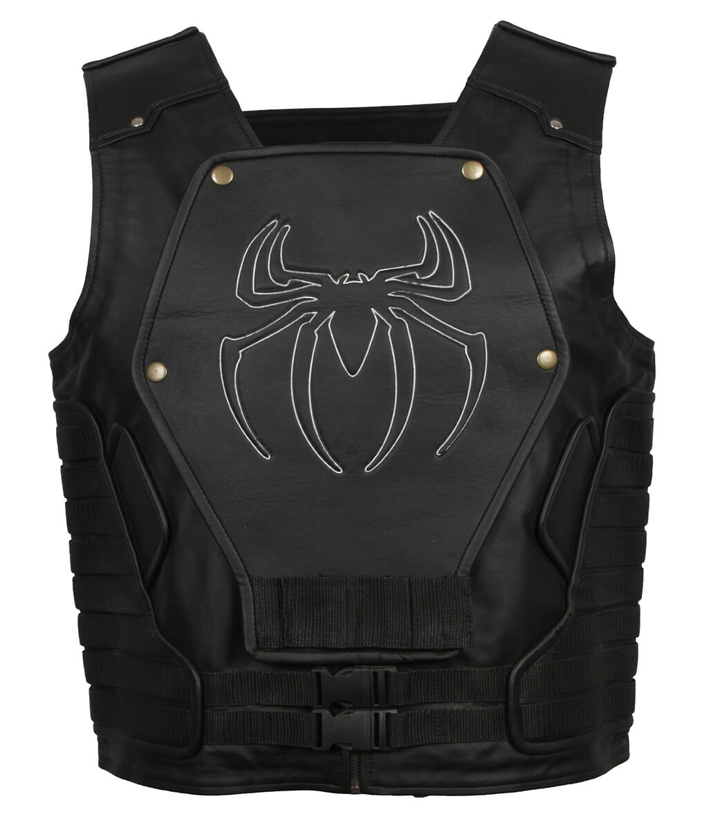 Men White Spider Embroidered Tactical Leather Vest