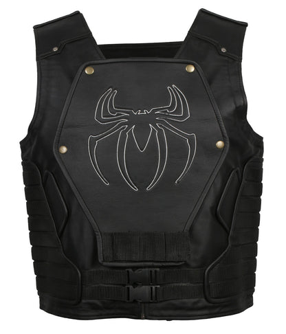 Men White Spider Embroidered Tactical Leather Vest