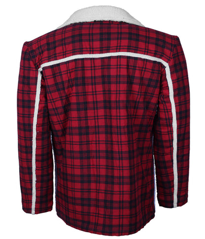 Men Winter Retro Plaid Red and Black Shearling Coat