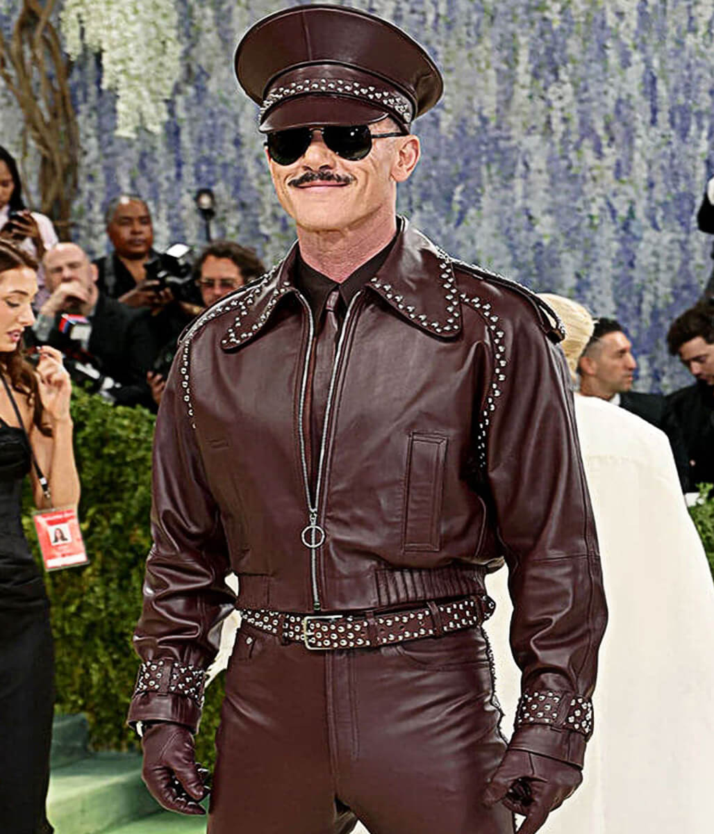 Met Gala 2026 Luke Evans Burgandy Leather Jacket