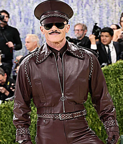 Met Gala 2026 Luke Evans Burgandy Leather Jacket