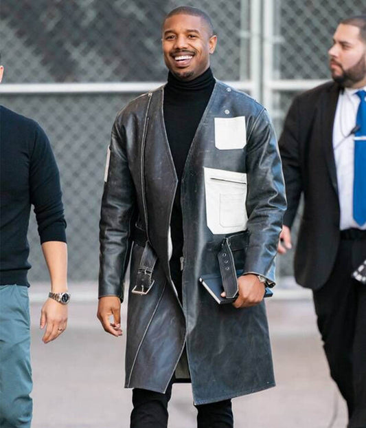 Michael B. Jordan Black Leather Coat