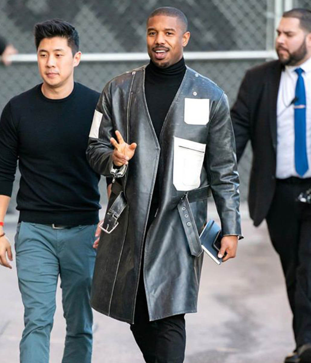 Michael B. Jordan Black Leather Coat