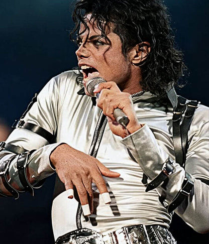 Michael Jackson Bad World Tour Silver Leather Jacket