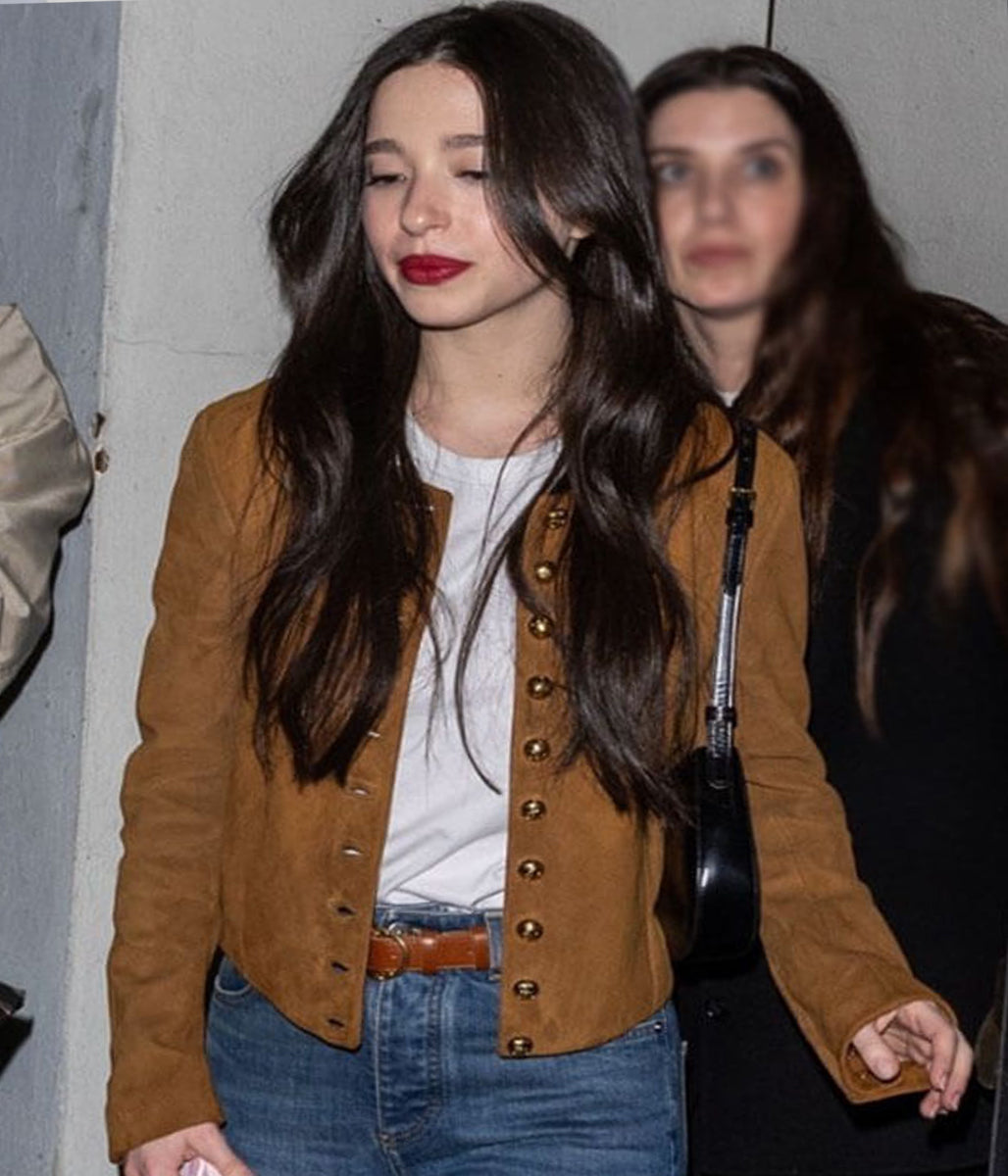 Mikey Madison Street Style 2025 Brown Suede Jacket