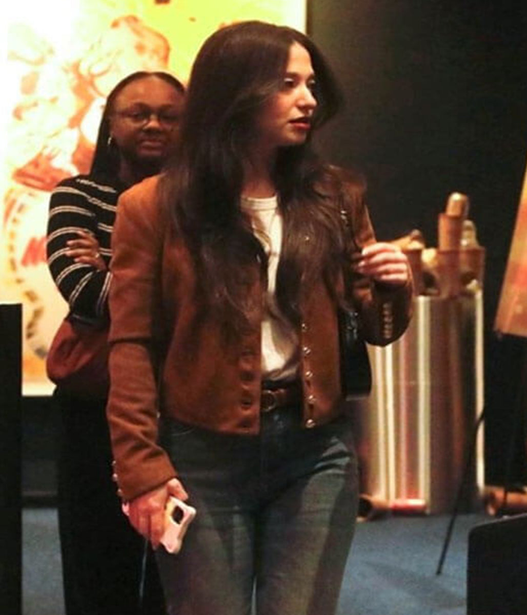 Mikey Madison Street Style 2025 Brown Suede Jacket