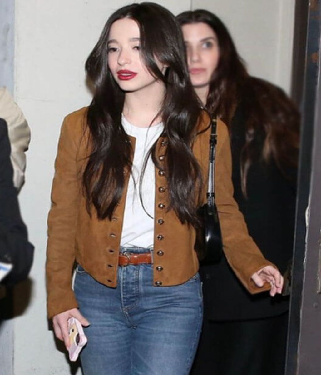 Mikey Madison Street Style 2025 Brown Suede Jacket