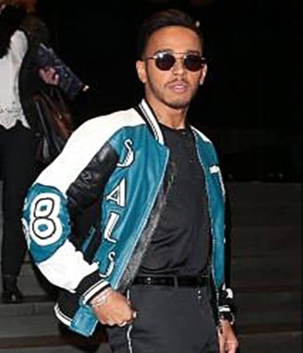 Milan Fashion Show Lewis Hamilton Blue Leather Jacket