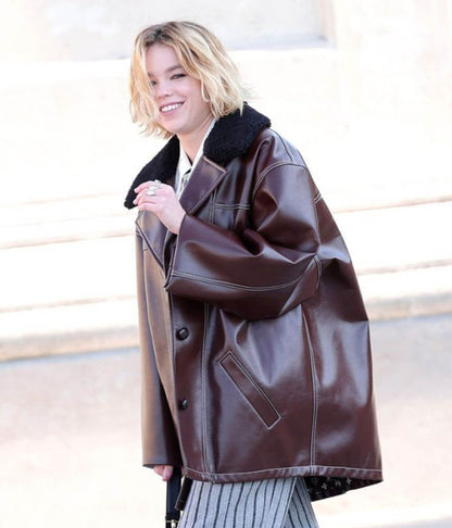 Milly Alcock Brown Leather jacket