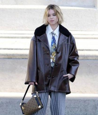 Milly Alcock Brown Leather jacket