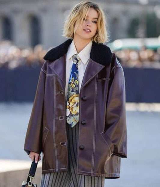 Milly Alcock Brown Leather jacket