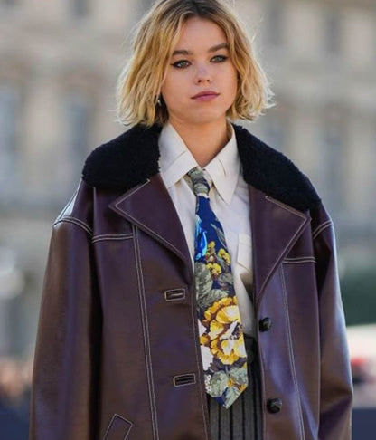 Milly Alcock Brown Leather jacket