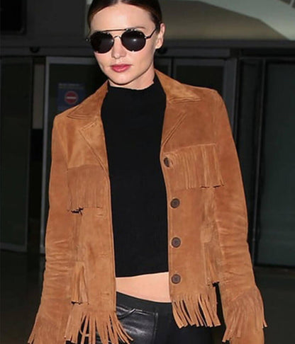 Miranda Kerr Brown Suede Fringe Jacket