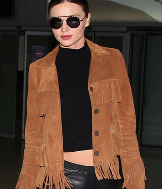 Miranda Kerr Brown Suede Fringe Jacket