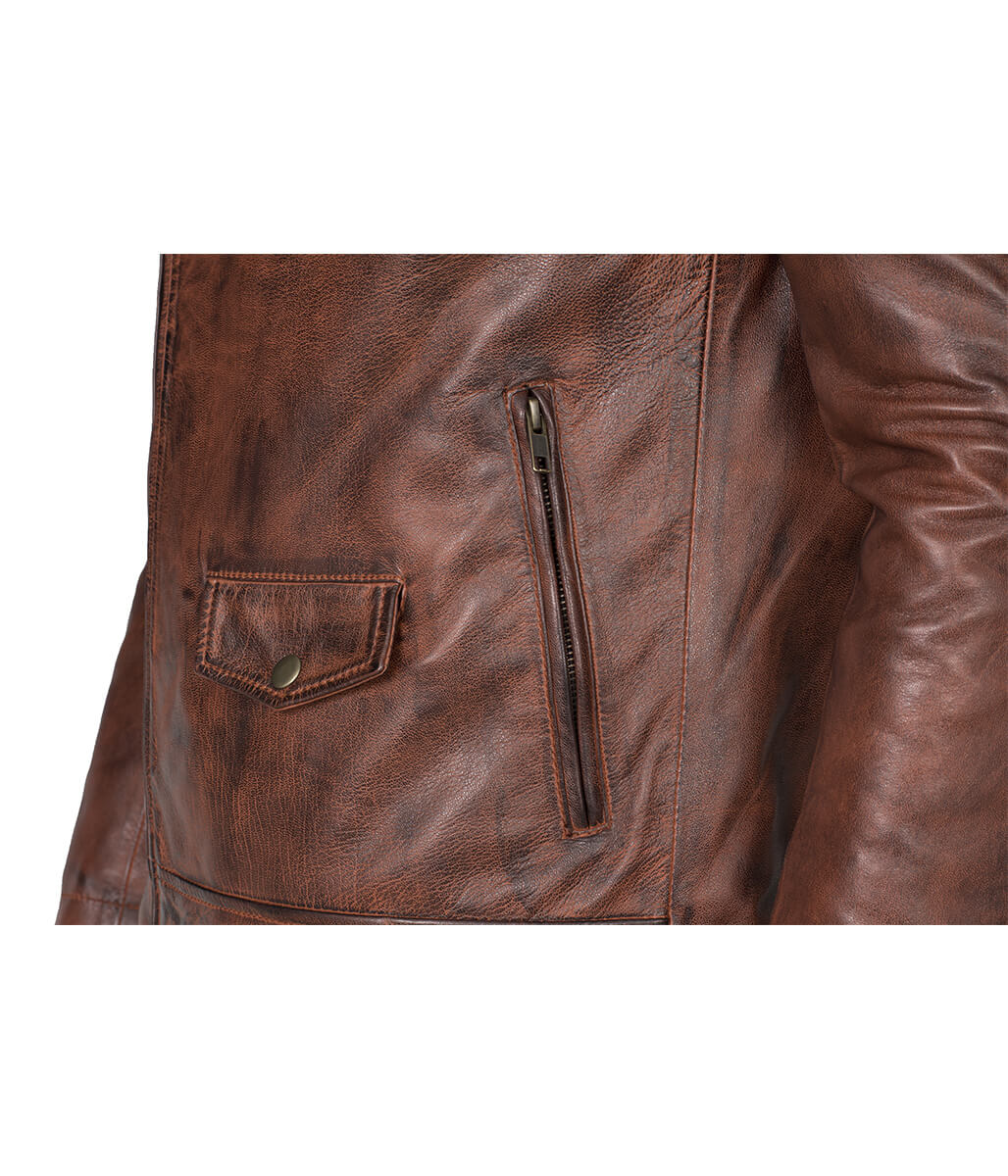 Motorcycle Fashion Diamond Quilted Shoulder Brown Leather Jacket