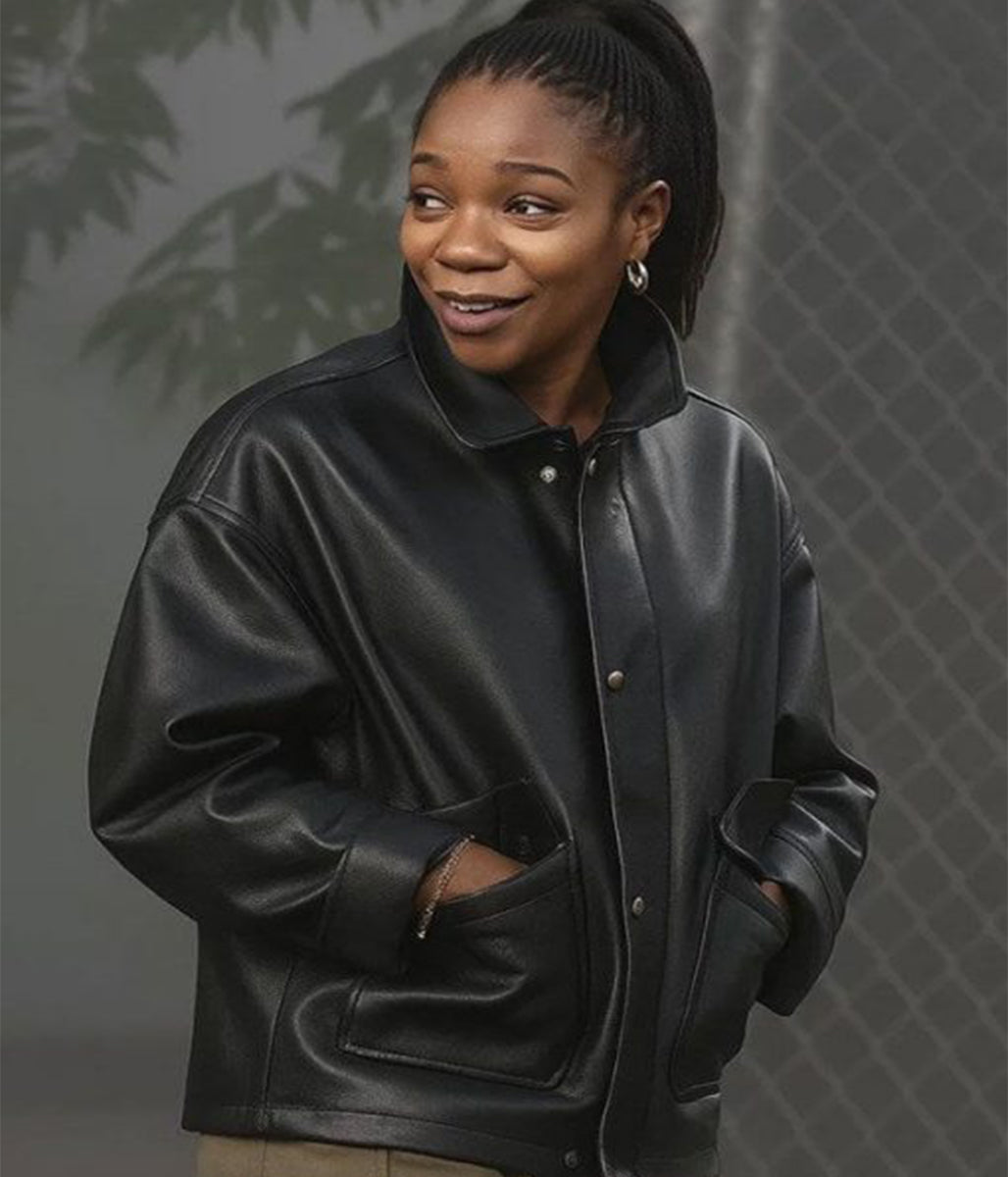 Naomi Ackie Clayface 2026 Black Leather Jacket