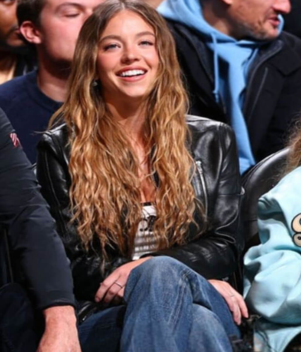 NBA Game 2025 Sydney Sweeney Black Leather Jacket