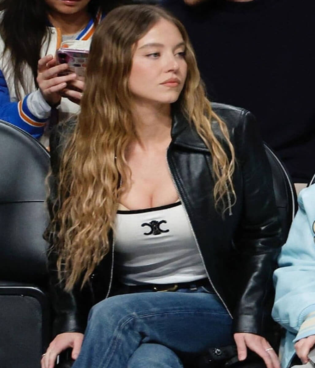NBA Game 2025 Sydney Sweeney Black Leather Jacket