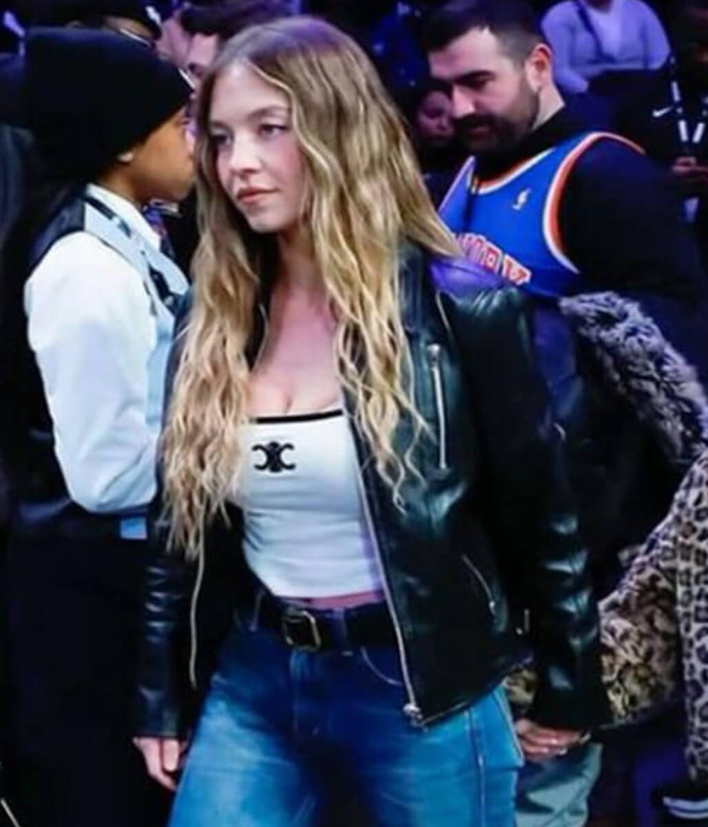 NBA Game 2025 Sydney Sweeney Black Leather Jacket