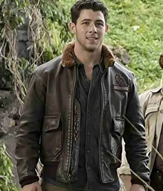 NIck Jonas Jumanji 3 Brown Leather Jacket