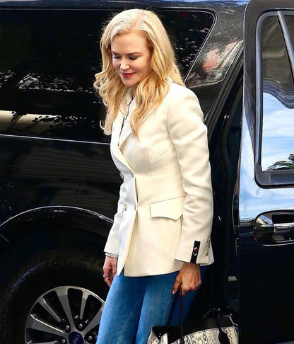 Nicole Kidman White Suede Leather Coat