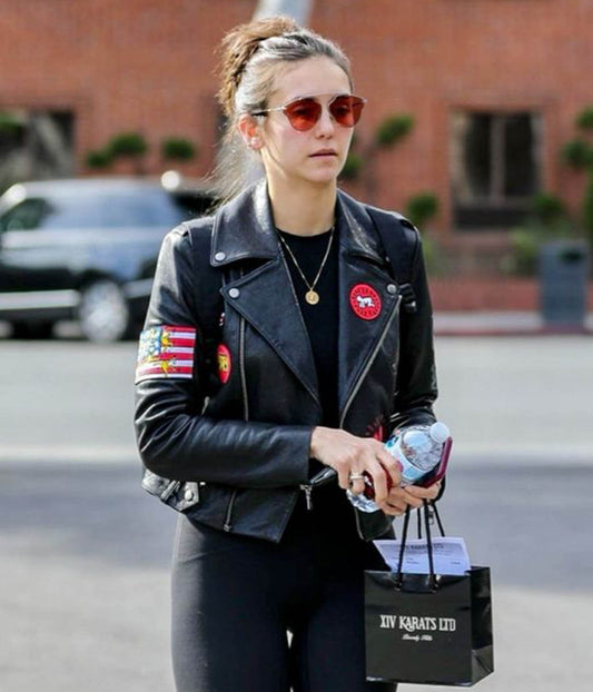 Nina Dobrev Black Leather Jacket