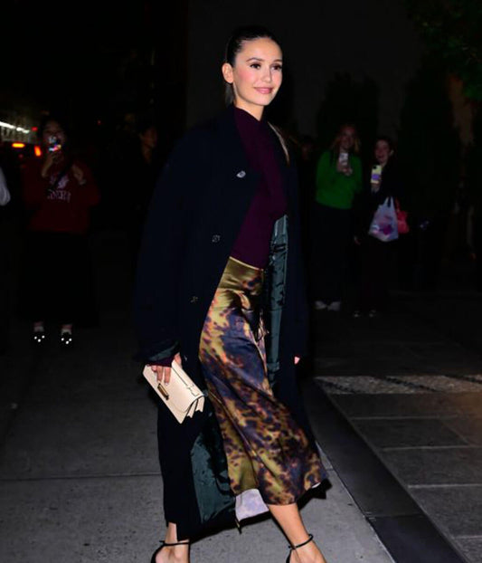 Nina Dobrev Navy Wool Long Coat