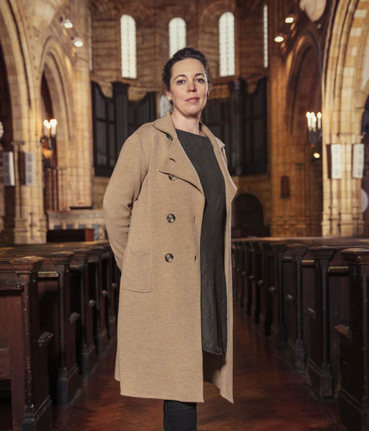 Olivia Colman Beige Wool Trench Coat