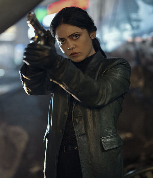 Play Dirty 2025 Rosa Salazar Black Leather Coat