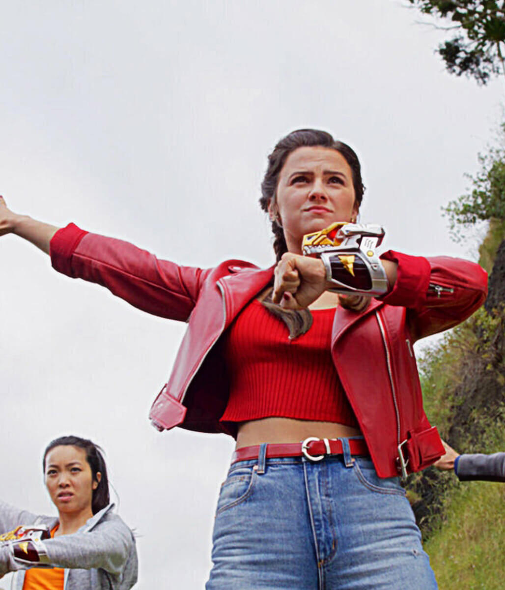 Power Rangers Dino Fury Hunter Dino Red Leather Jacket