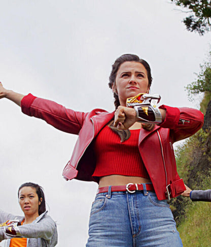 Power Rangers Dino Fury Hunter Dino Red Leather Jacket