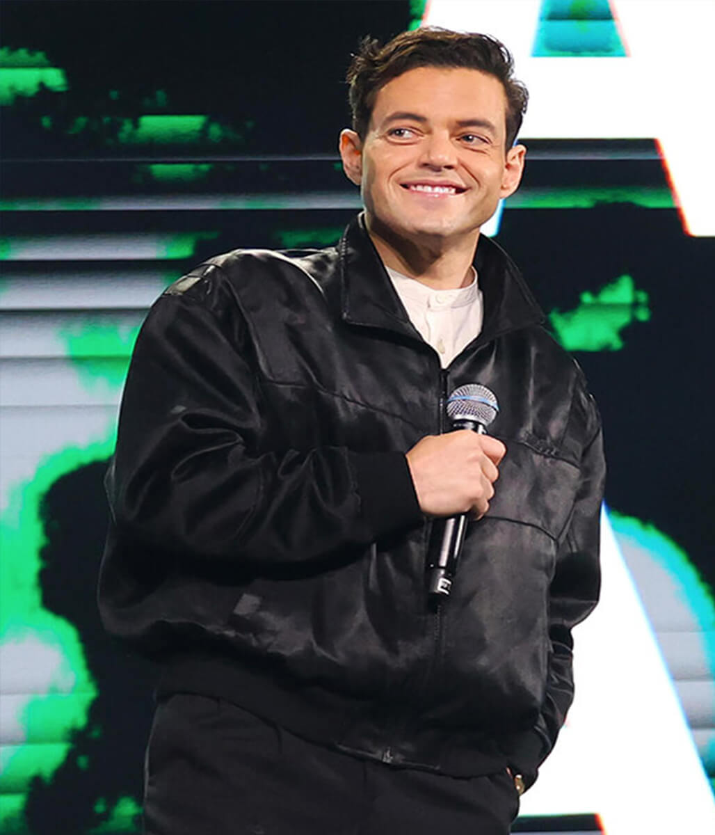 Rami Malek The Amateur 2025 Black Satin Jacket