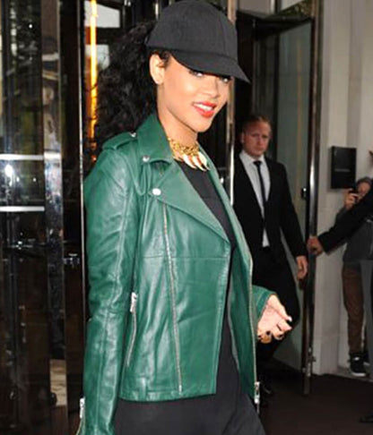 Rihanna Green Leather Jacket
