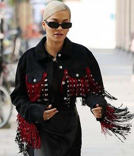 Rita Ora Black Fringe Jacket