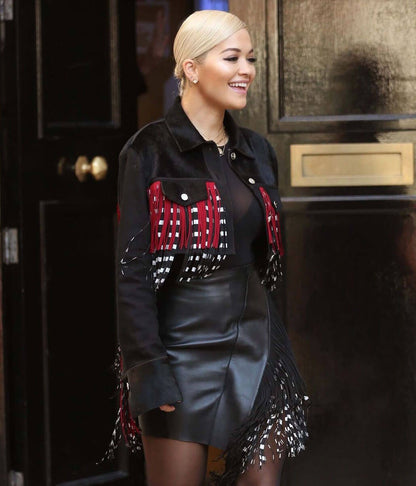 Rita Ora Black Fringe Jacket