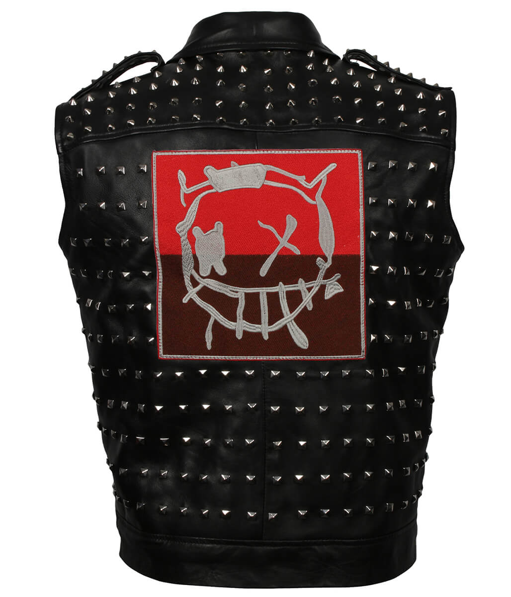 Rock Men Studded Hooded Black Leather Vest