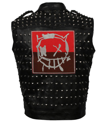 Rock Men Studded Hooded Black Leather Vest