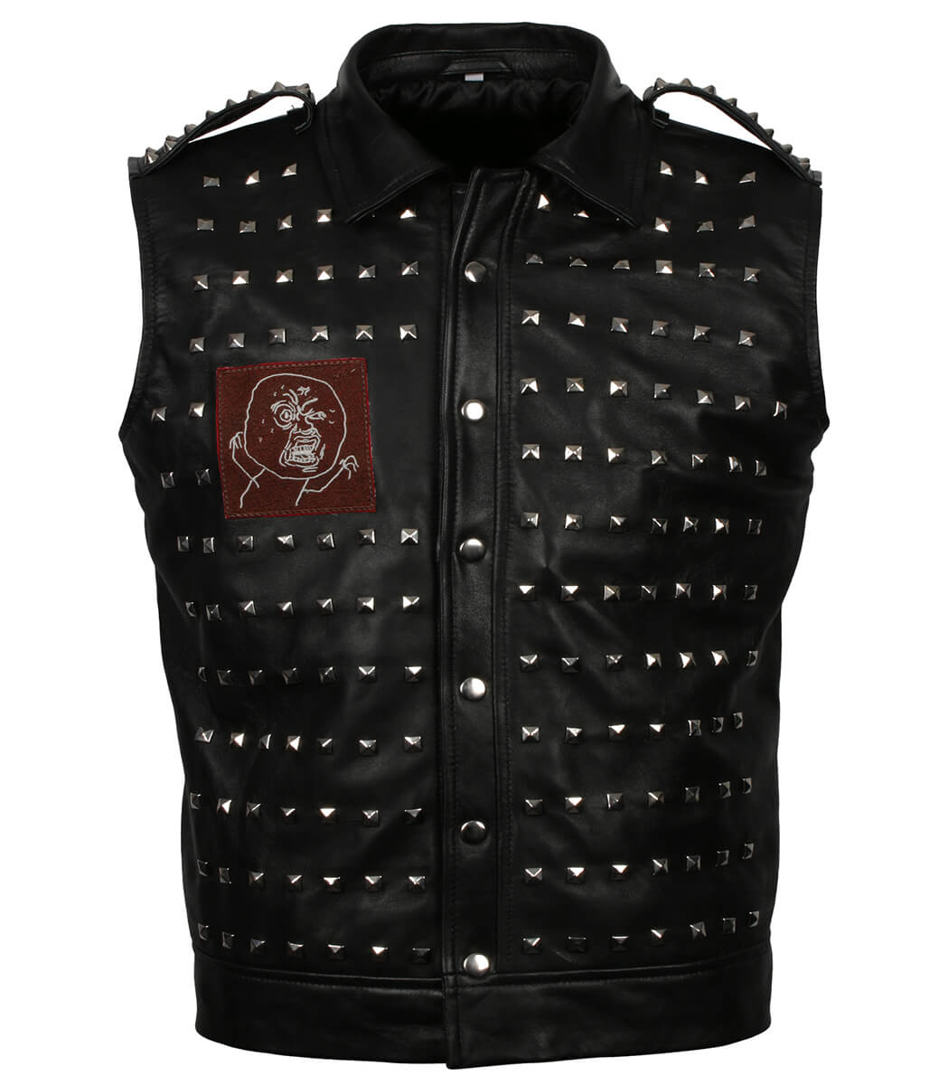 Rock Men Studded Hooded Black Leather Vest