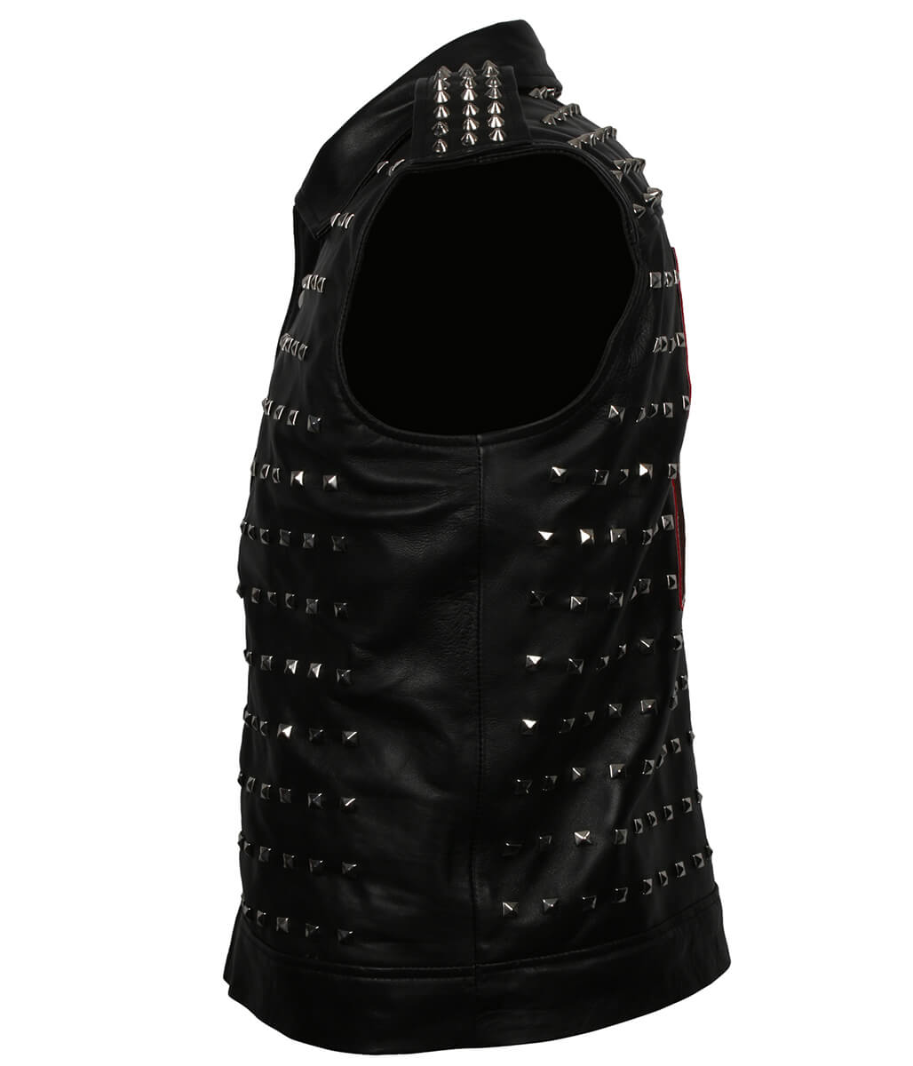 Rock Men Studded Hooded Black Leather Vest