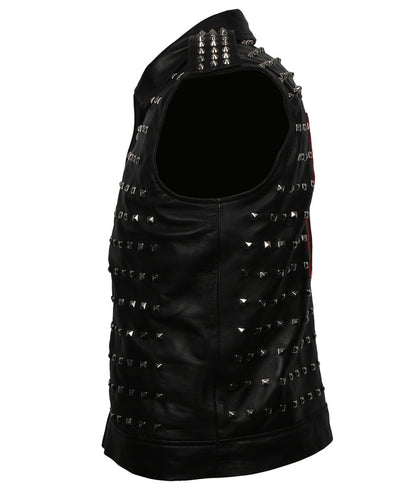 Rock Men Studded Hooded Black Leather Vest