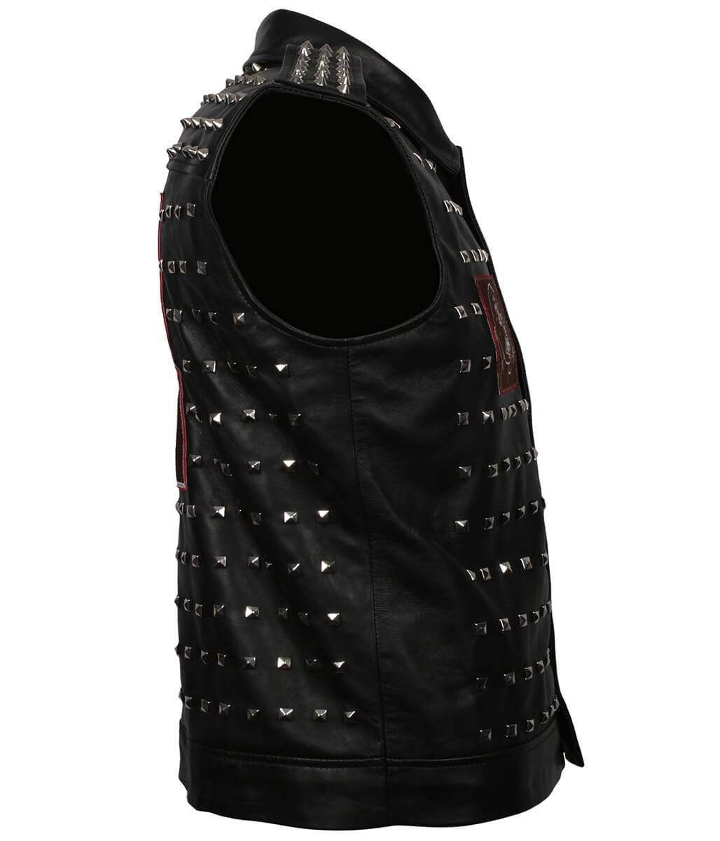 Rock Men Studded Hooded Black Leather Vest