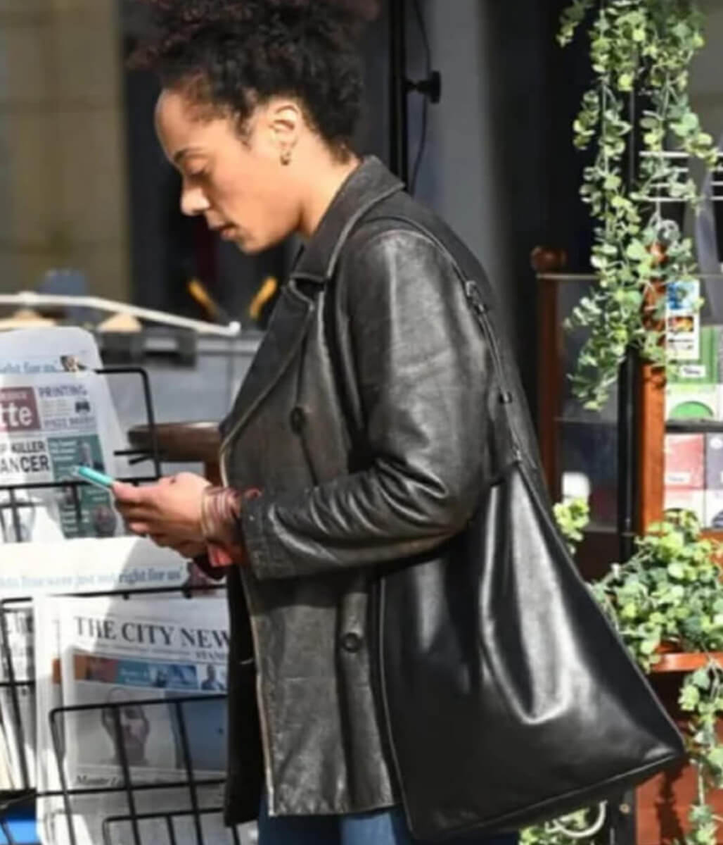 Rosalind Eleazar Missing You 2025 Black Leather Blazer